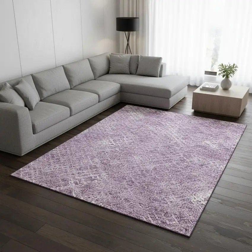 Lavender And Ivory Abstract Geometric Washable Area Rug With UV Protection Photo 2
