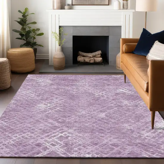 Lavender And Ivory Abstract Geometric Washable Area Rug With UV Protection Photo 6