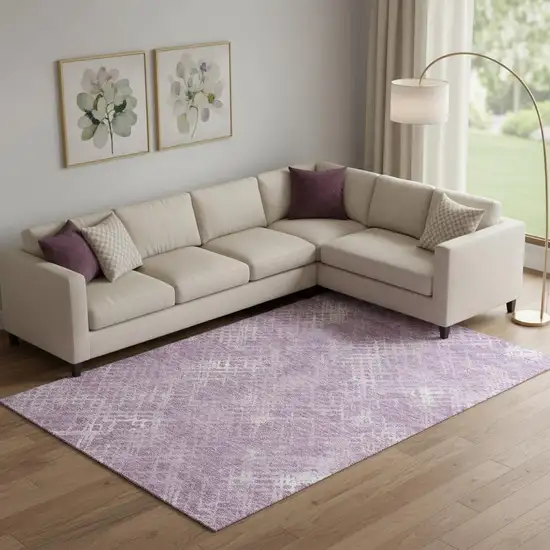 Lavender And Ivory Abstract Geometric Washable Area Rug With UV Protection Photo 1