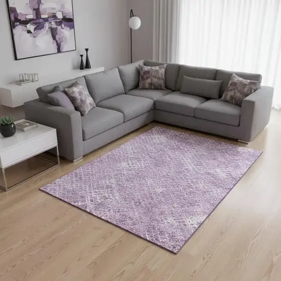 Lavender And Ivory Abstract Geometric Washable Area Rug With UV Protection Photo 2