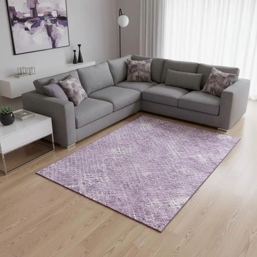 Lavender And Ivory Abstract Geometric Washable Area Rug With UV Protection Photo 2