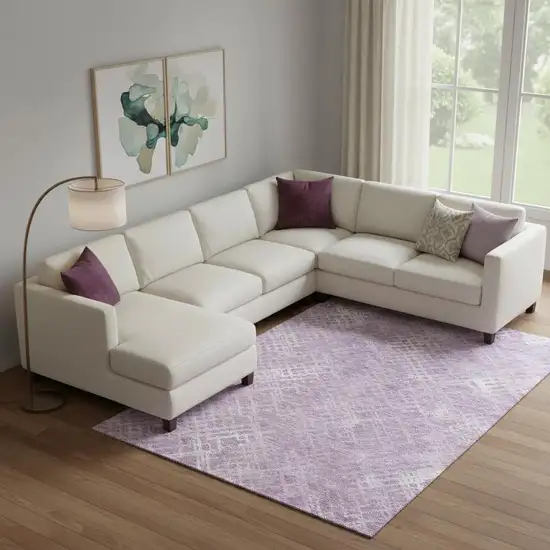 Lavender And Ivory Abstract Geometric Washable Area Rug With UV Protection Photo 1