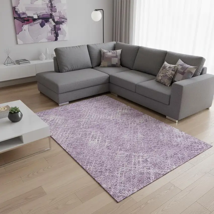 Lavender And Ivory Abstract Geometric Washable Area Rug With UV Protection Photo 2