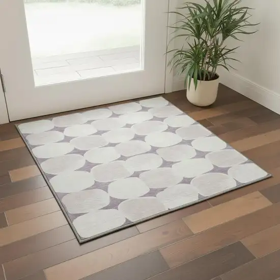 Lavender And Ivory Abstract Geometric Washable Area Rug With UV Protection Photo 2