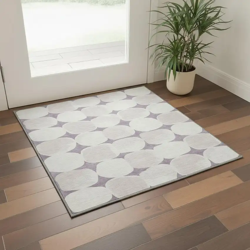 Lavender And Ivory Abstract Geometric Washable Area Rug With UV Protection Photo 2