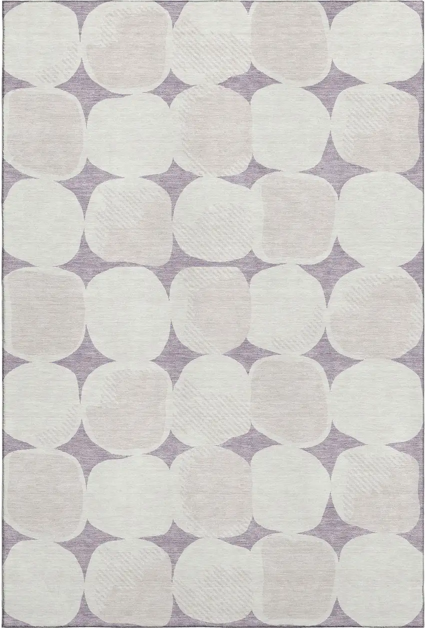 Lavender And Ivory Abstract Geometric Washable Area Rug With UV Protection Photo 1