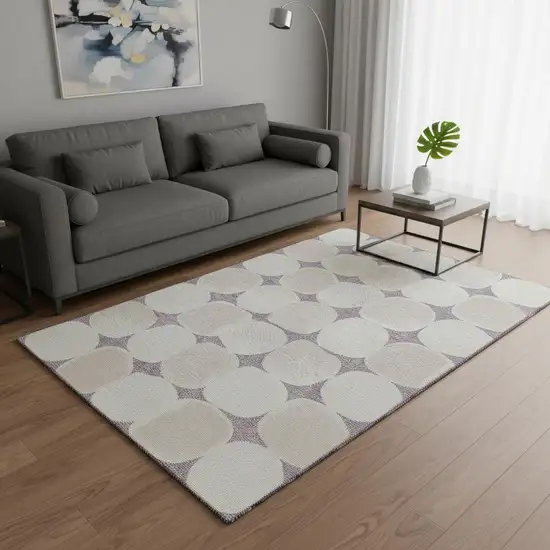 Lavender And Ivory Abstract Geometric Washable Area Rug With UV Protection Photo 2