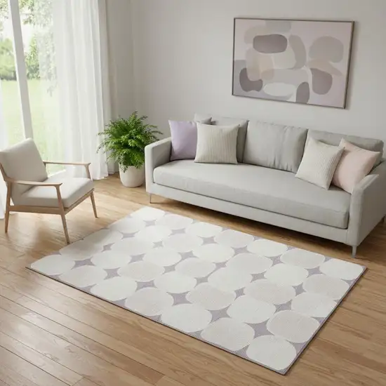 Lavender And Ivory Abstract Geometric Washable Area Rug With UV Protection Photo 1
