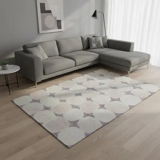 Lavender And Ivory Abstract Geometric Washable Area Rug With UV Protection Photo 2