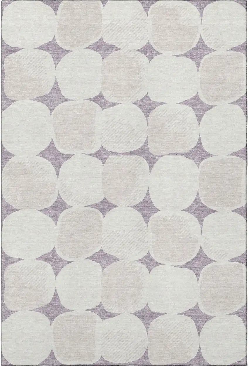 Lavender And Ivory Abstract Geometric Washable Area Rug With UV Protection Photo 3