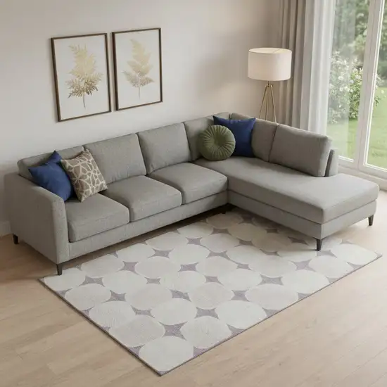 Lavender And Ivory Abstract Geometric Washable Area Rug With UV Protection Photo 1