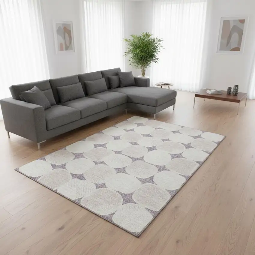 Lavender And Ivory Abstract Geometric Washable Area Rug With UV Protection Photo 2