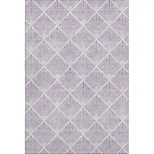Photo of Lavender And Ivory Abstract Geometric Washable Area Rug With UV Protection