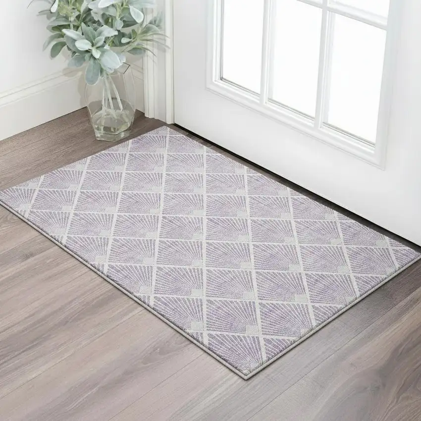 Lavender And Ivory Abstract Geometric Washable Area Rug With UV Protection Photo 2