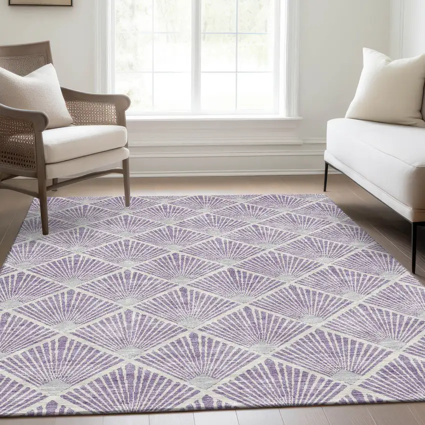 Lavender And Ivory Abstract Geometric Washable Area Rug With UV Protection Photo 5