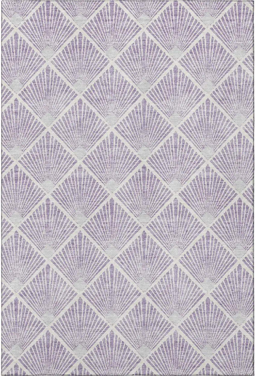 Lavender And Ivory Abstract Geometric Washable Area Rug With UV Protection Photo 3