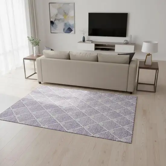 Lavender And Ivory Abstract Geometric Washable Area Rug With UV Protection Photo 2