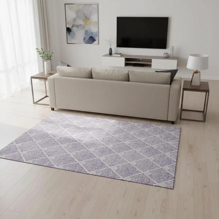 Lavender And Ivory Abstract Geometric Washable Area Rug With UV Protection Photo 2