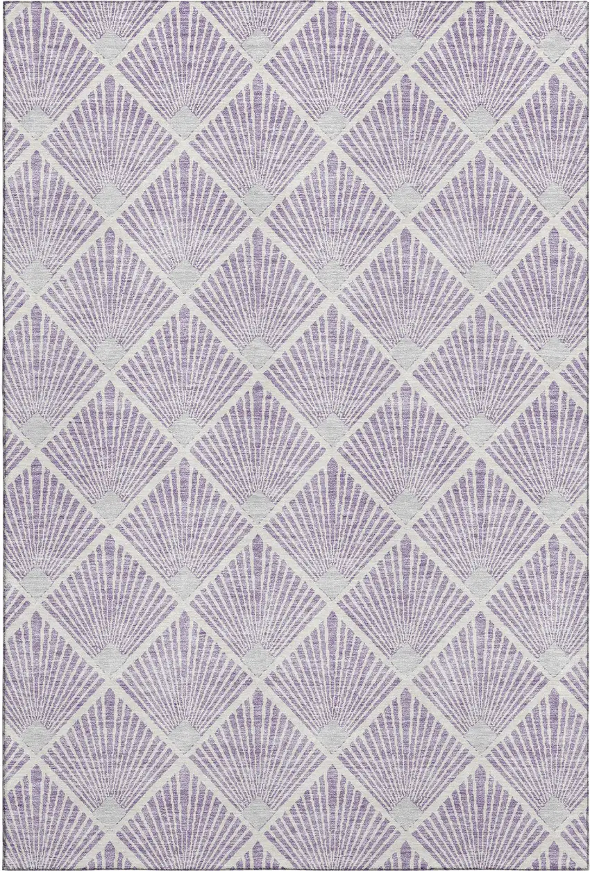 Lavender And Ivory Abstract Geometric Washable Area Rug With UV Protection Photo 1