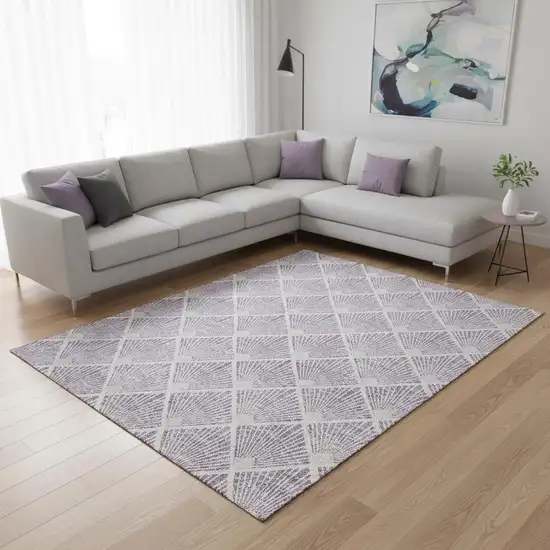 Lavender And Ivory Abstract Geometric Washable Area Rug With UV Protection Photo 2