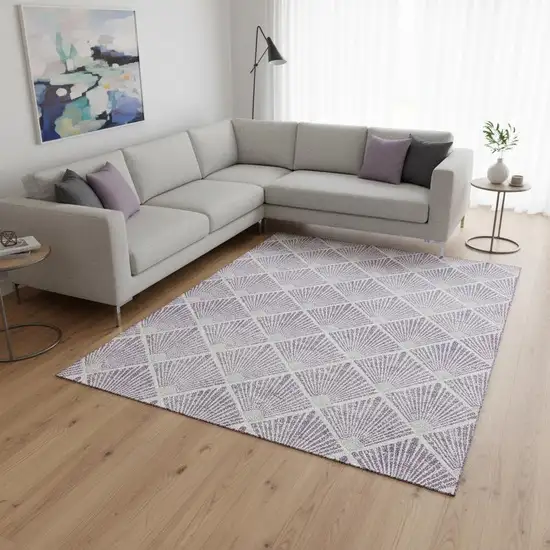 Lavender And Ivory Abstract Geometric Washable Area Rug With UV Protection Photo 2