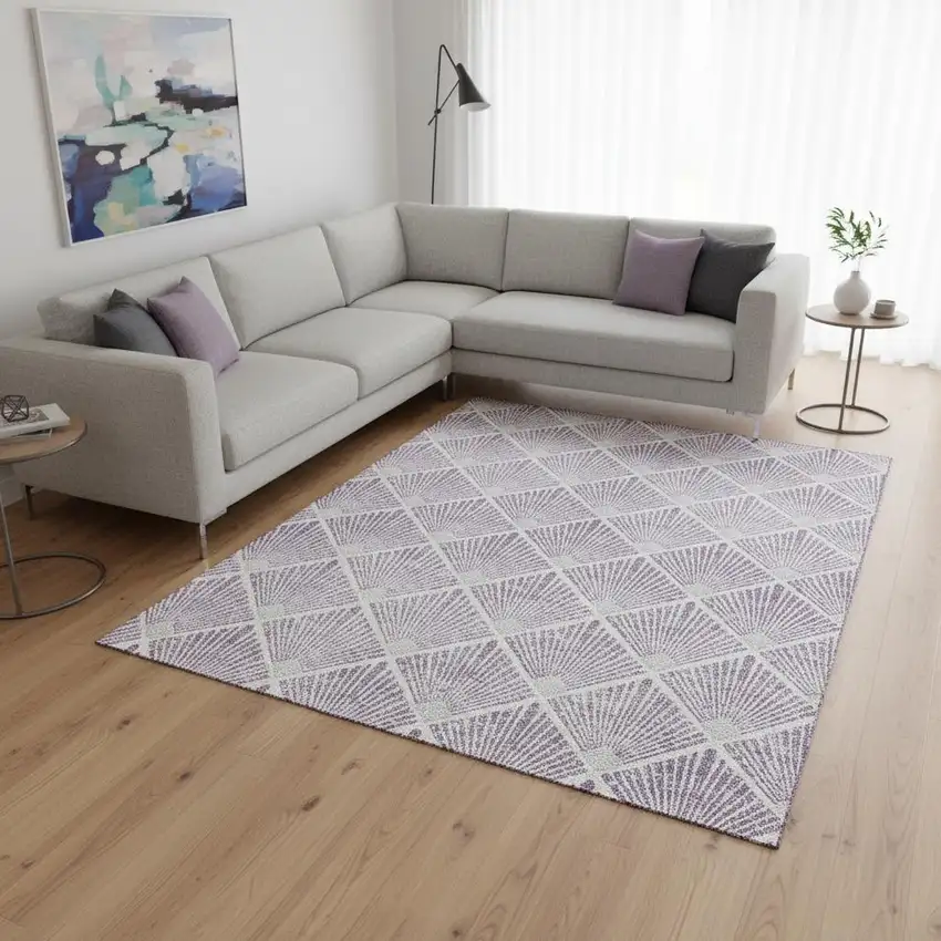 Lavender And Ivory Abstract Geometric Washable Area Rug With UV Protection Photo 2
