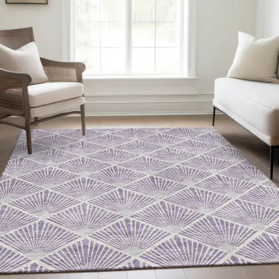 Lavender And Ivory Abstract Geometric Washable Area Rug With UV Protection Photo 6