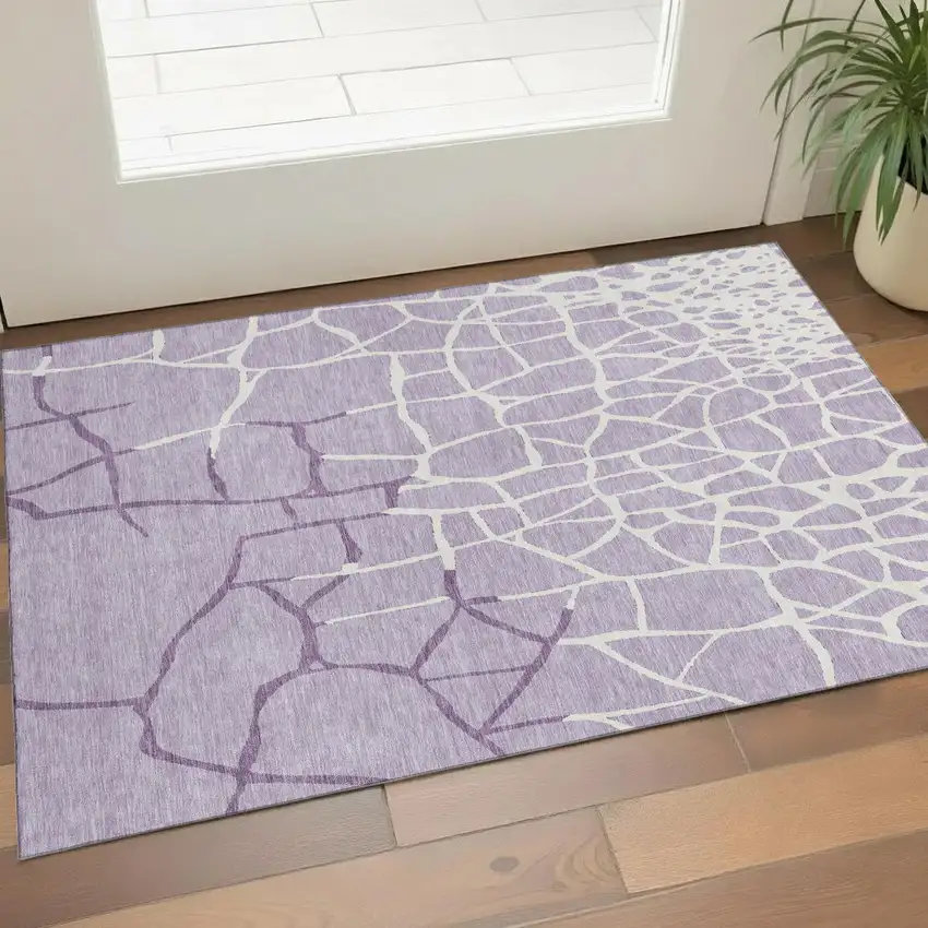 Lavender And Ivory Abstract Geometric Washable Area Rug With UV Protection Photo 1