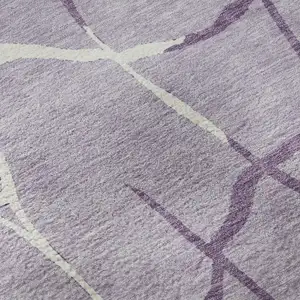 Photo of Lavender And Ivory Abstract Geometric Washable Area Rug With UV Protection