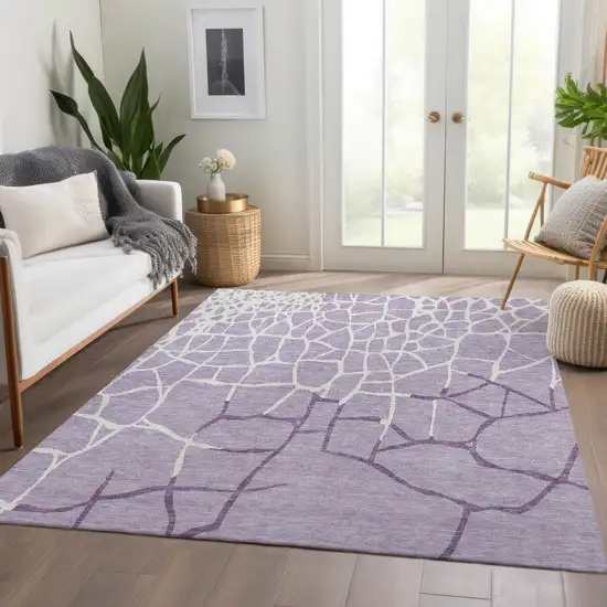 Lavender And Ivory Abstract Geometric Washable Area Rug With UV Protection Photo 5
