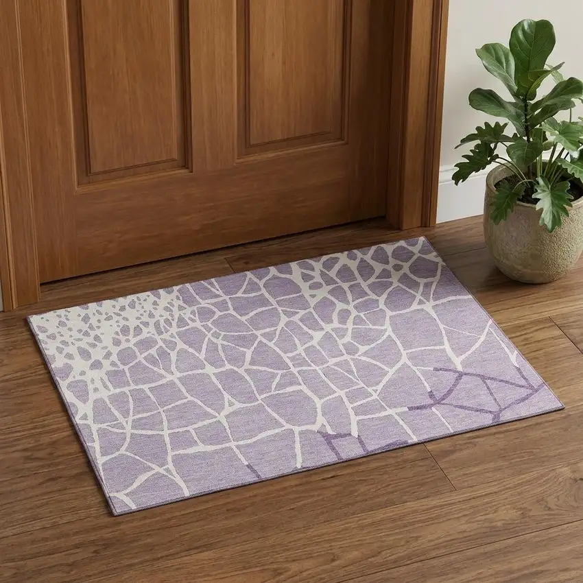 Lavender And Ivory Abstract Geometric Washable Area Rug With UV Protection Photo 1