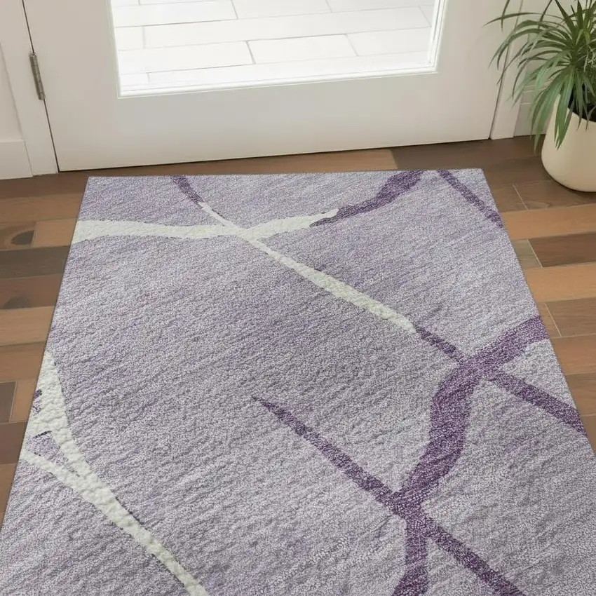 Lavender And Ivory Abstract Geometric Washable Area Rug With UV Protection Photo 2