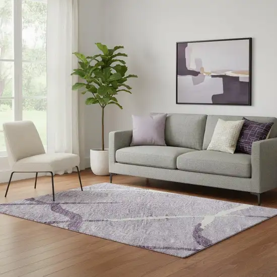 Lavender And Ivory Abstract Geometric Washable Area Rug With UV Protection Photo 2