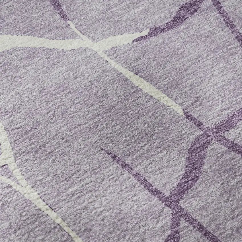 Lavender And Ivory Abstract Geometric Washable Area Rug With UV Protection Photo 1