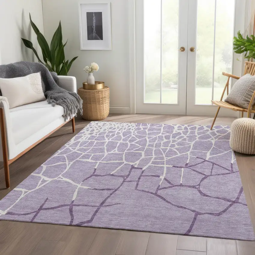 Lavender And Ivory Abstract Geometric Washable Area Rug With UV Protection Photo 5