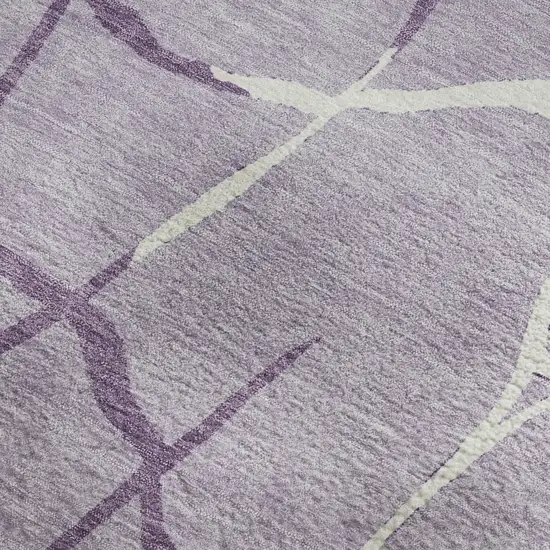 Lavender And Ivory Abstract Geometric Washable Area Rug With UV Protection Photo 3