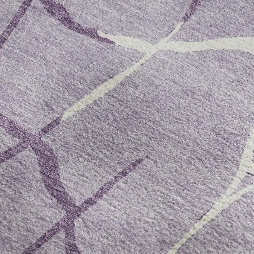 Lavender And Ivory Abstract Geometric Washable Area Rug With UV Protection Photo 3