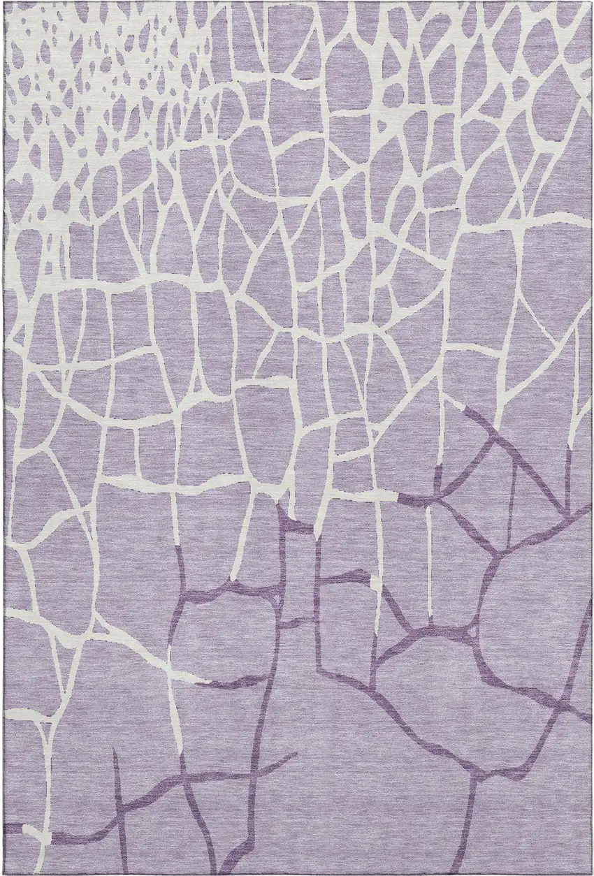 Lavender And Ivory Abstract Geometric Washable Area Rug With UV Protection Photo 6