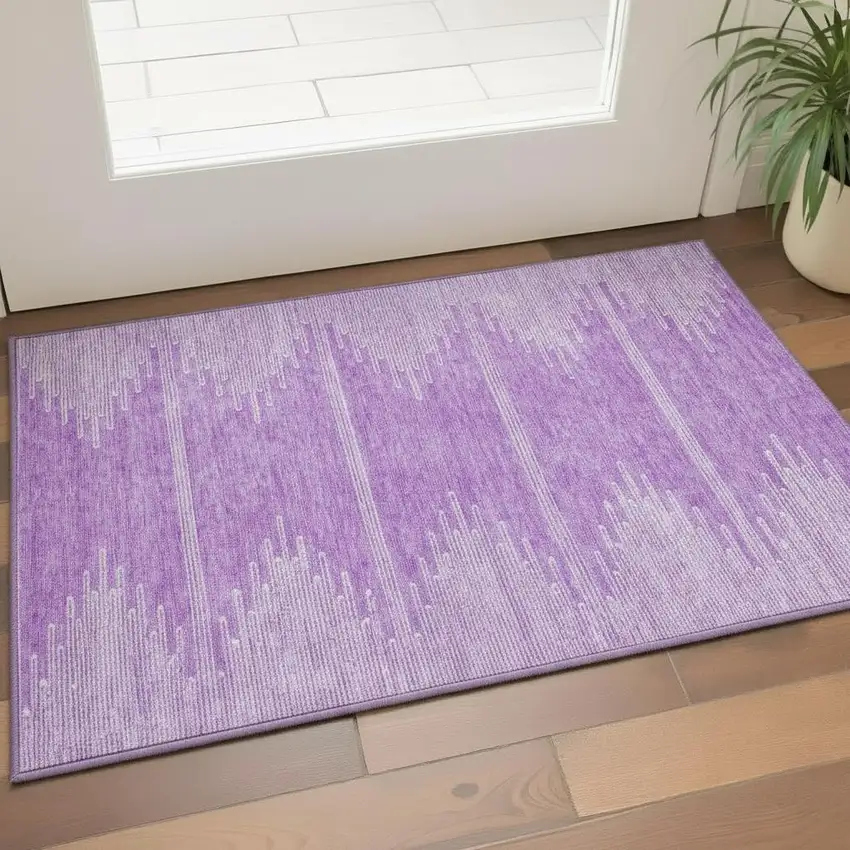 Lavender And Ivory Abstract Washable Area Rug With UV Protection Photo 2