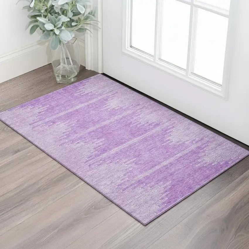 Lavender And Ivory Abstract Washable Area Rug With UV Protection Photo 1