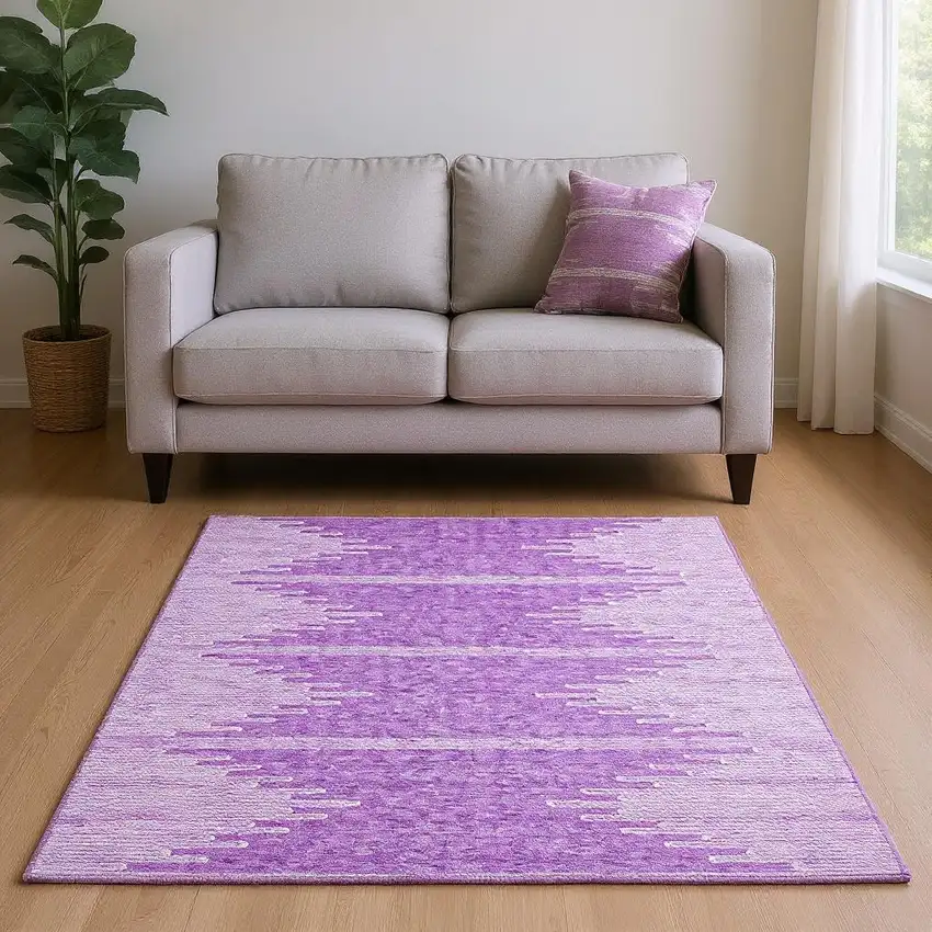 Lavender And Ivory Abstract Washable Area Rug With UV Protection Photo 2