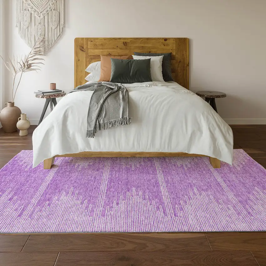 Lavender And Ivory Abstract Washable Area Rug With UV Protection Photo 4
