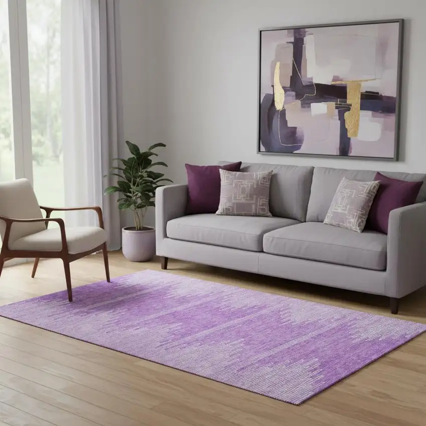 Lavender And Ivory Abstract Washable Area Rug With UV Protection Photo 1