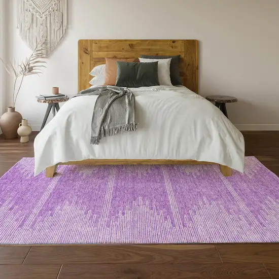 Lavender And Ivory Abstract Washable Area Rug With UV Protection Photo 5
