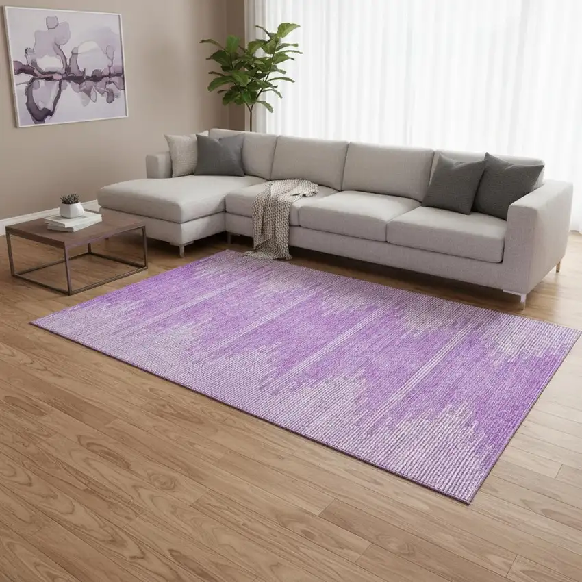 Lavender And Ivory Abstract Washable Area Rug With UV Protection Photo 2