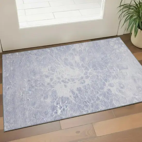 Lavender And Ivory Abstract Washable Area Rug With UV Protection Photo 2