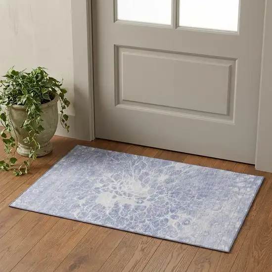 Lavender And Ivory Abstract Washable Area Rug With UV Protection Photo 1