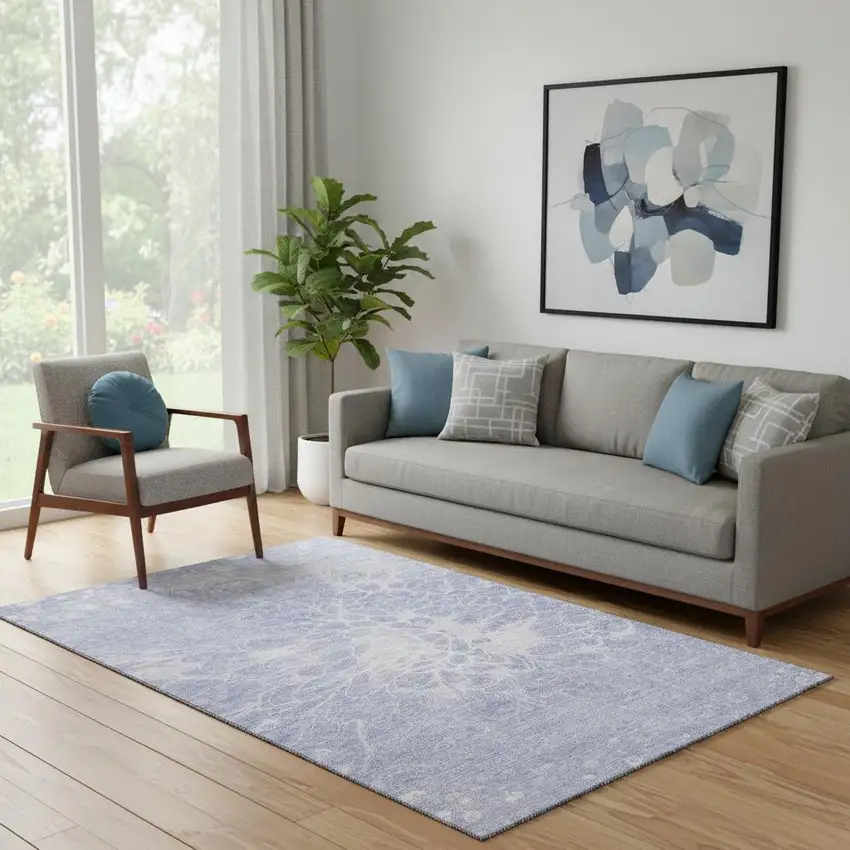 Lavender And Ivory Abstract Washable Area Rug With UV Protection Photo 1