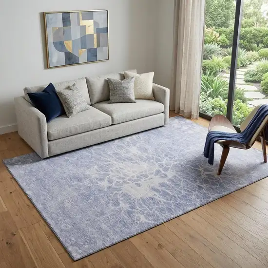 Lavender And Ivory Abstract Washable Area Rug With UV Protection Photo 1
