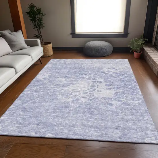 Lavender And Ivory Abstract Washable Area Rug With UV Protection Photo 5